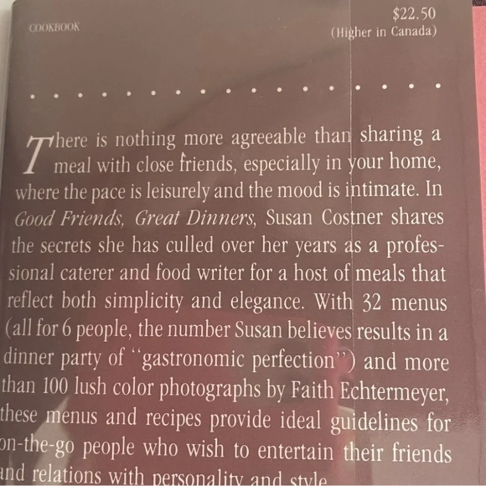 Vintage 80s Good Friends Great Dinners Hard Cover Cookbook